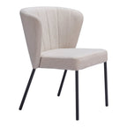 Set of Two Cream And Black Tufted Upholstery And Steel Dining Side Chairs
