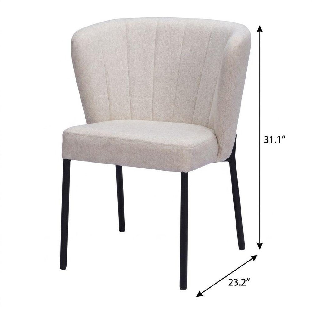 Set of Two Cream And Black Tufted Upholstery And Steel Dining Side Chairs