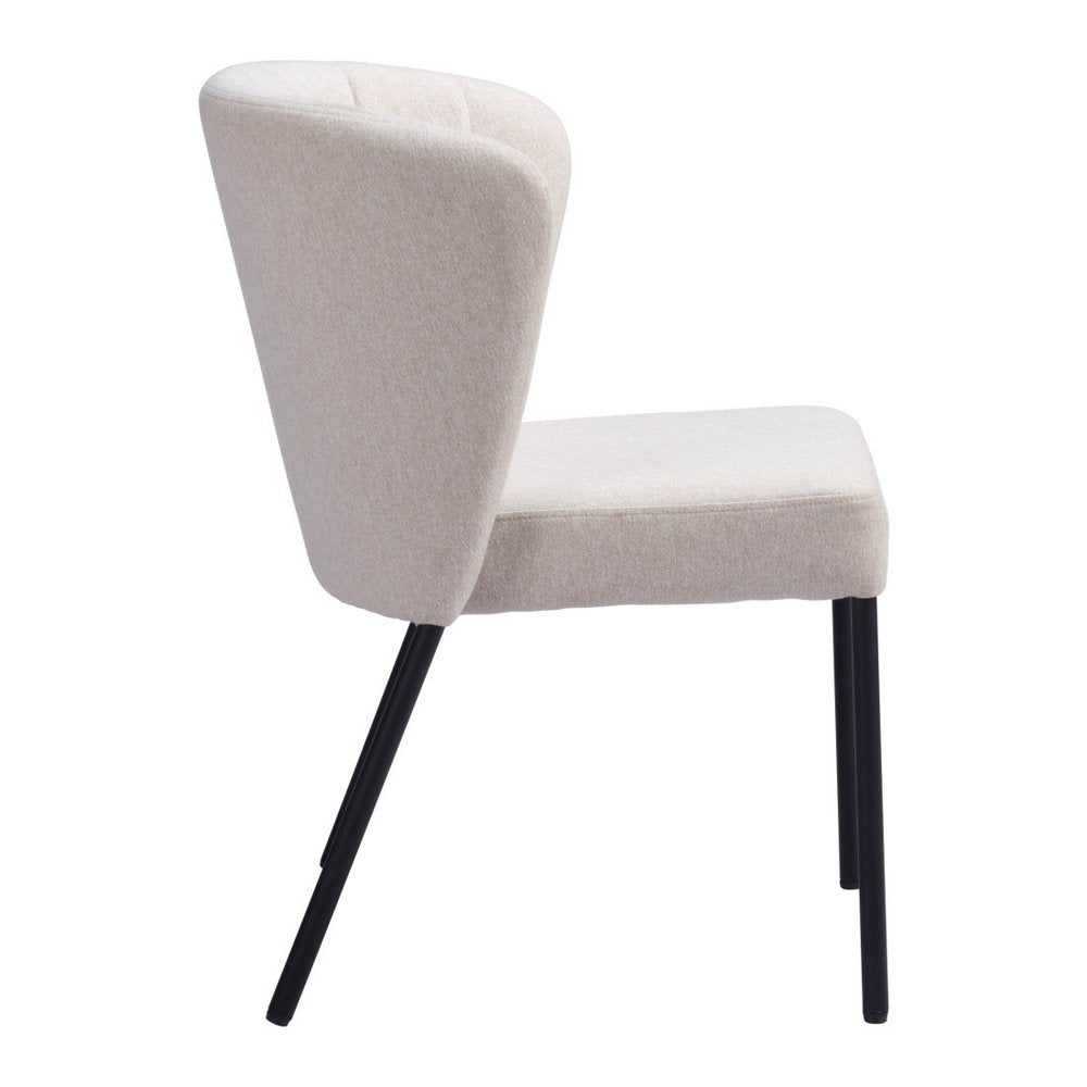Set of Two Cream And Black Tufted Upholstery And Steel Dining Side Chairs