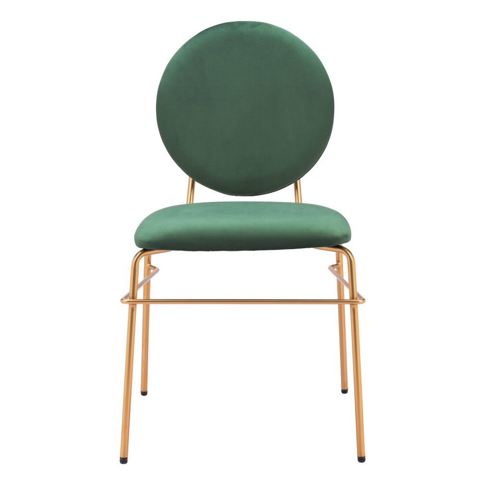 Set of Two Green And Gold Velvet And Steel Dining Side Chairs