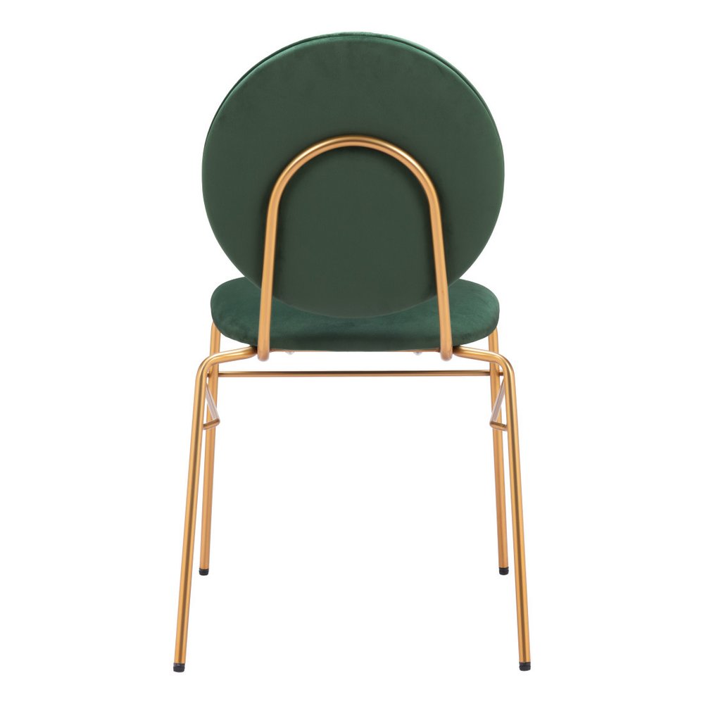 Set of Two Green And Gold Velvet And Steel Dining Side Chairs