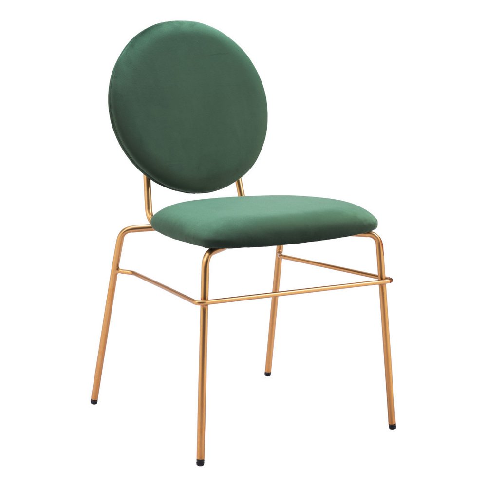 Set of Two Green And Gold Velvet And Steel Dining Side Chairs