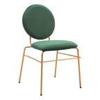 Set of Two Green And Gold Velvet And Steel Dining Side Chairs