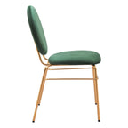 Set of Two Green And Gold Velvet And Steel Dining Side Chairs