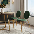 Set of Two Green And Gold Velvet And Steel Dining Side Chairs