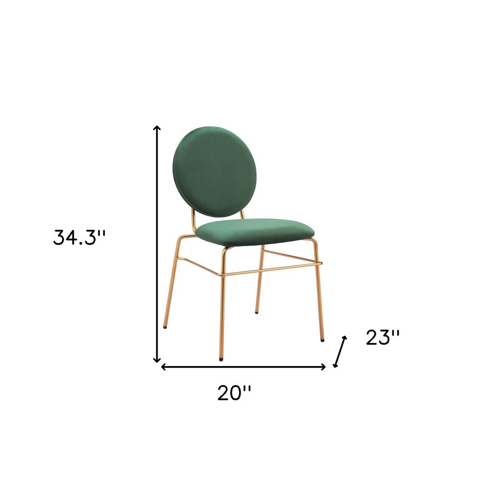 Set of Two Green And Gold Velvet And Steel Dining Side Chairs