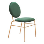 Set of Two Green And Gold Velvet And Steel Dining Side Chairs