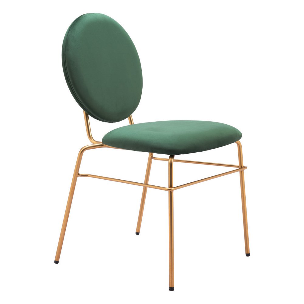 Set of Two Green And Gold Velvet And Steel Dining Side Chairs