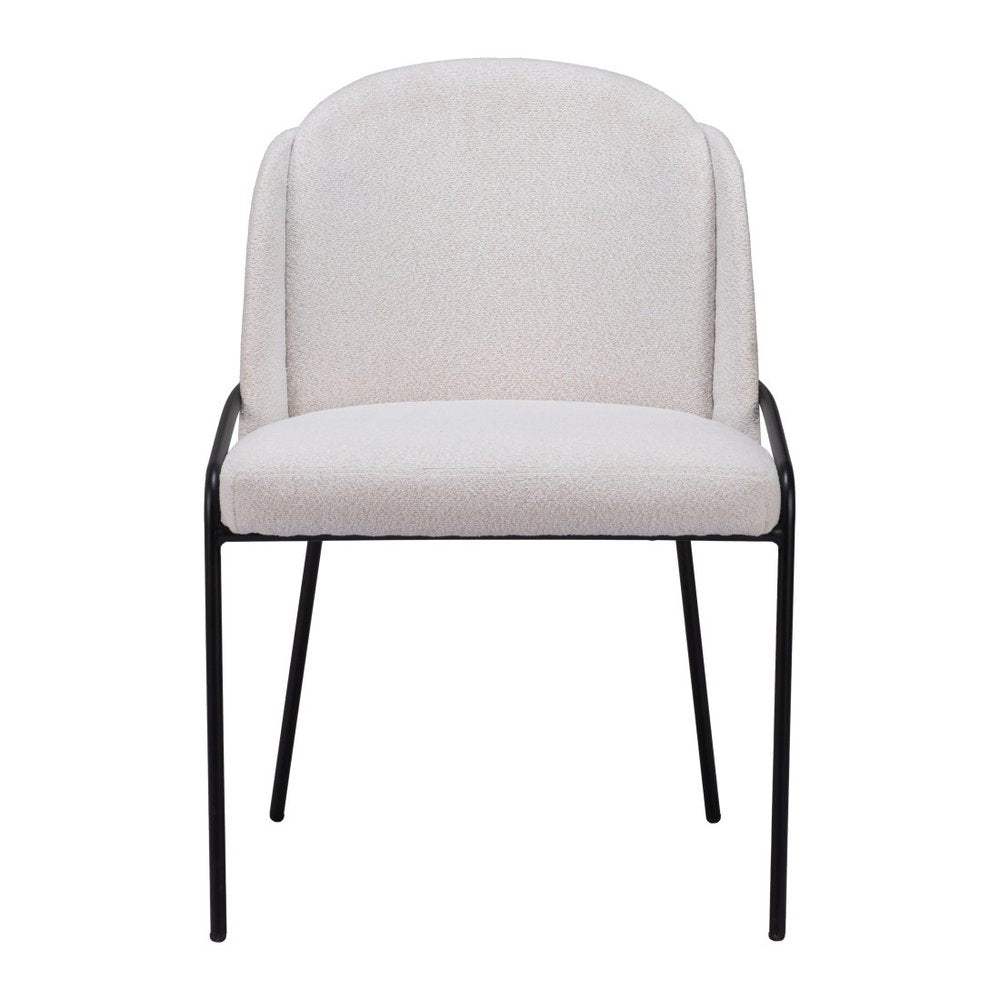 Set of Two Ivory And Black Faux Shearling And Steel Dining Side Chairs