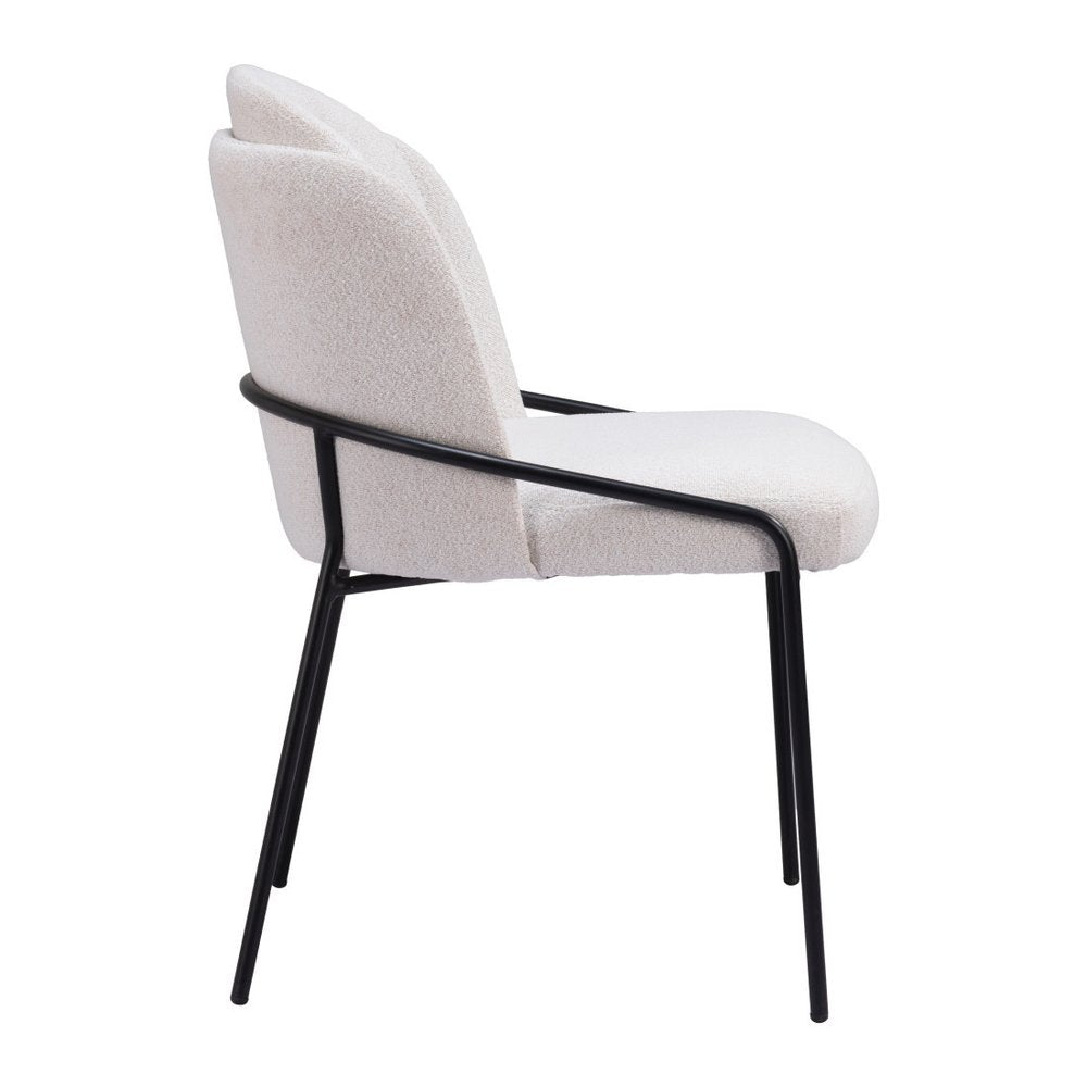Set of Two Ivory And Black Faux Shearling And Steel Dining Side Chairs