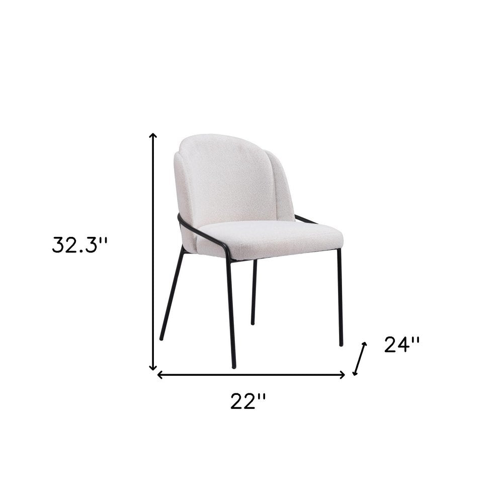 Set of Two Ivory And Black Faux Shearling And Steel Dining Side Chairs