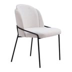 Set of Two Ivory And Black Faux Shearling And Steel Dining Side Chairs