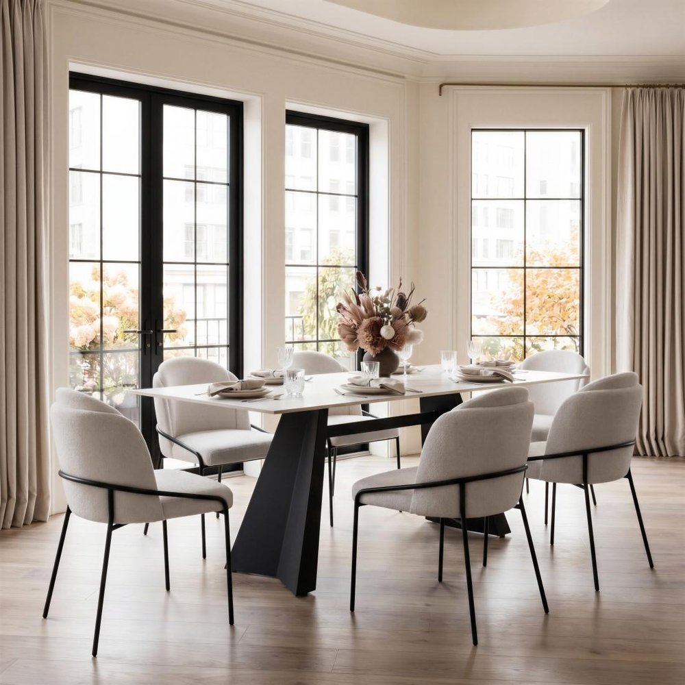 Set of Two Ivory And Black Faux Shearling And Steel Dining Side Chairs