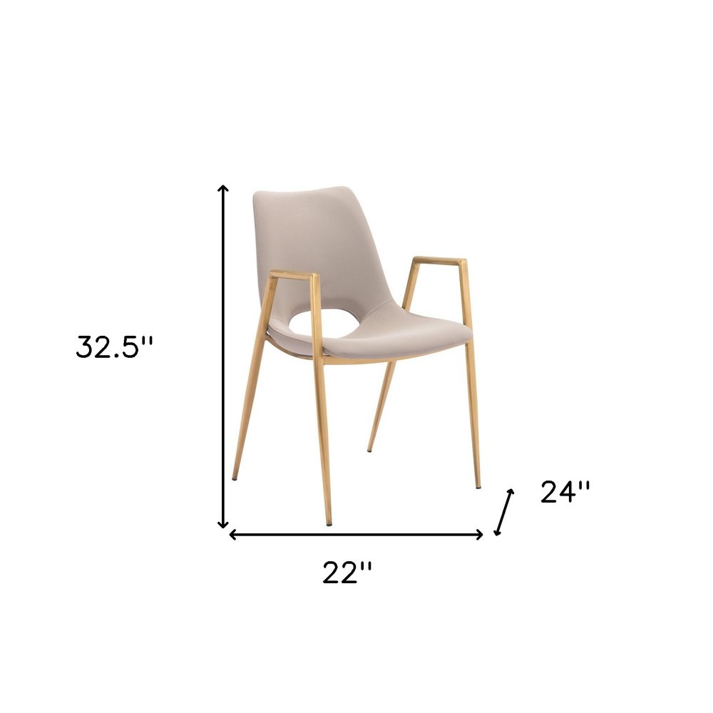 Set of Two Black And Gold Faux Leather And Steel Dining Arm Chairs