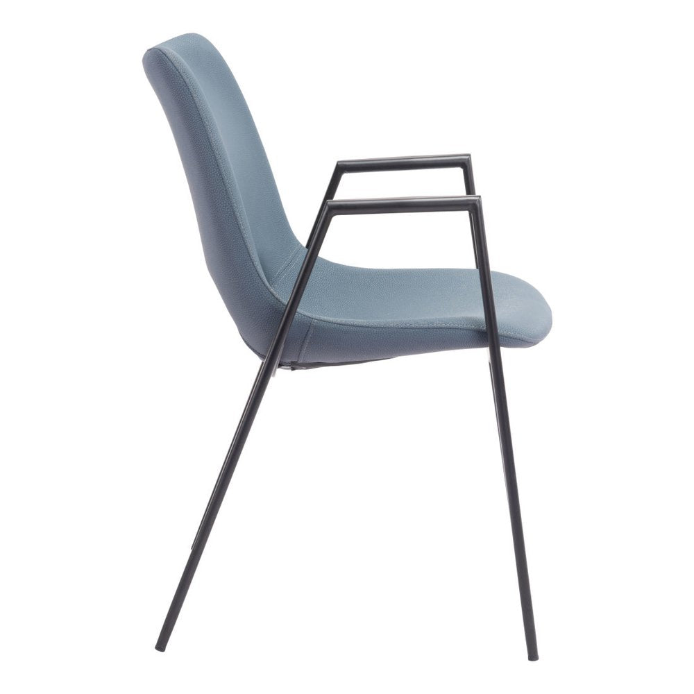 Set of Two Blue And Black Faux Leather And Steel Dining Arm Chairs