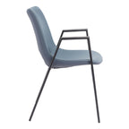 Set of Two Blue And Black Faux Leather And Steel Dining Arm Chairs