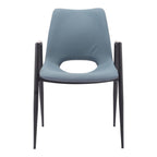 Set of Two Blue And Black Faux Leather And Steel Dining Arm Chairs