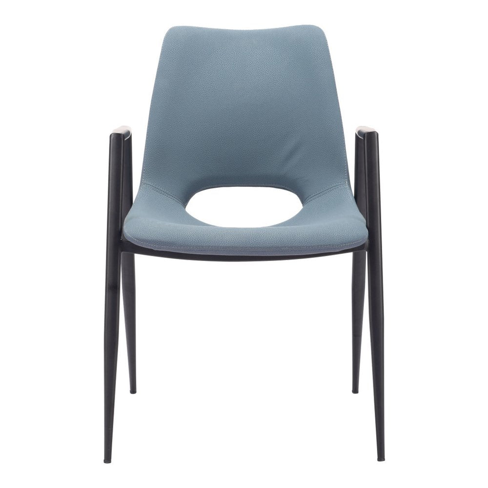 Set of Two Blue And Black Faux Leather And Steel Dining Arm Chairs