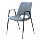 Set of Two Blue And Black Faux Leather And Steel Dining Arm Chairs