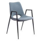 Set of Two Blue And Black Faux Leather And Steel Dining Arm Chairs