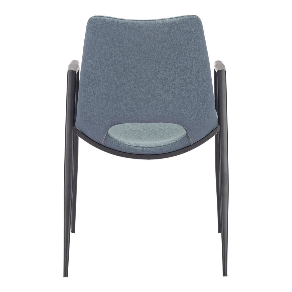 Set of Two Blue And Black Faux Leather And Steel Dining Arm Chairs