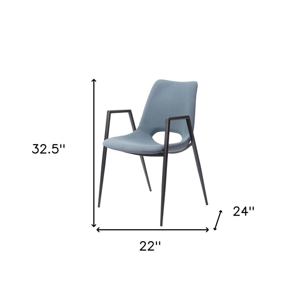 Set of Two Blue And Black Faux Leather And Steel Dining Arm Chairs