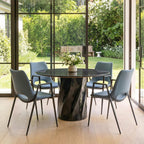 Set of Two Blue And Black Faux Leather And Steel Dining Arm Chairs