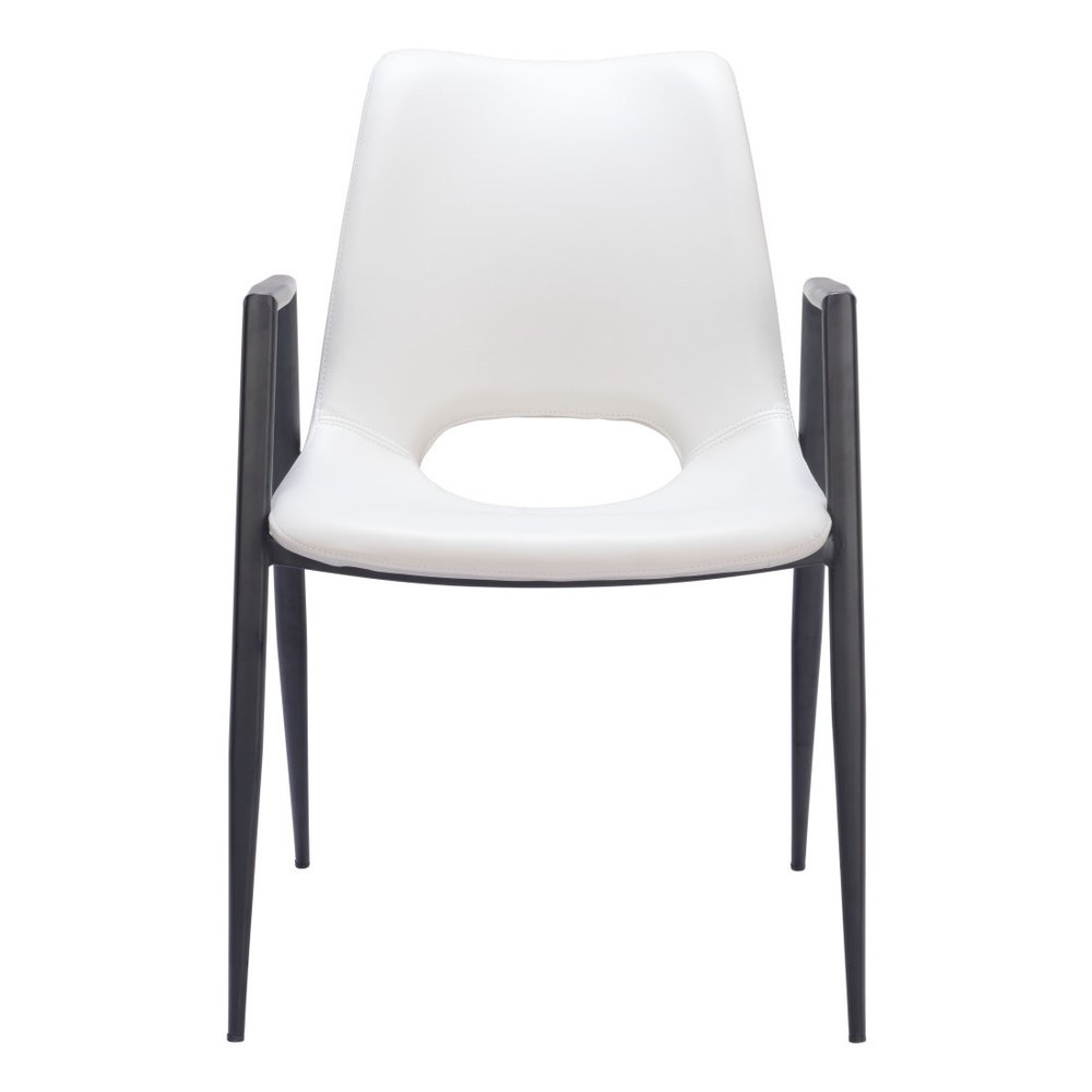 Set of Two Blue And Black Faux Leather And Steel Dining Arm Chairs