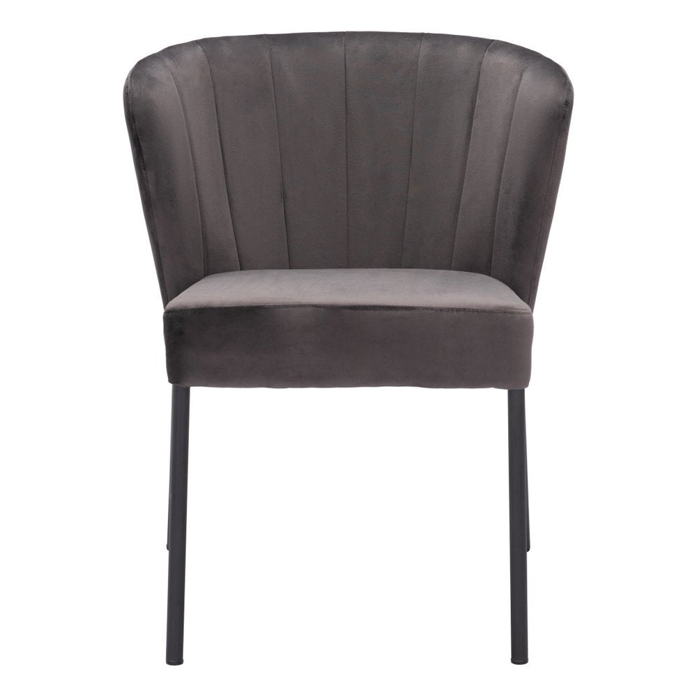 Set of Two Cream And Black Tufted Upholstery And Steel Dining Side Chairs