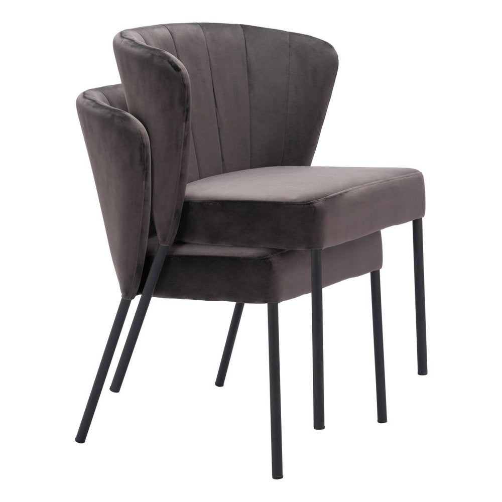 Set of Two Cream And Black Tufted Upholstery And Steel Dining Side Chairs
