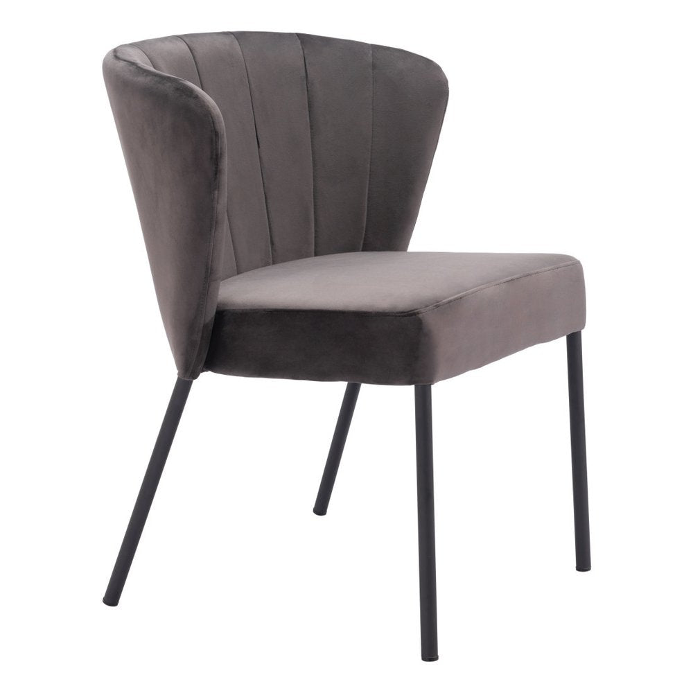 Set of Two Cream And Black Tufted Upholstery And Steel Dining Side Chairs