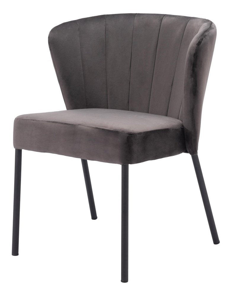 Set of Two Cream And Black Tufted Upholstery And Steel Dining Side Chairs