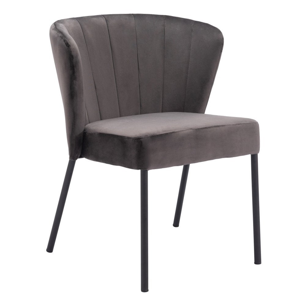 Set of Two Cream And Black Tufted Upholstery And Steel Dining Side Chairs