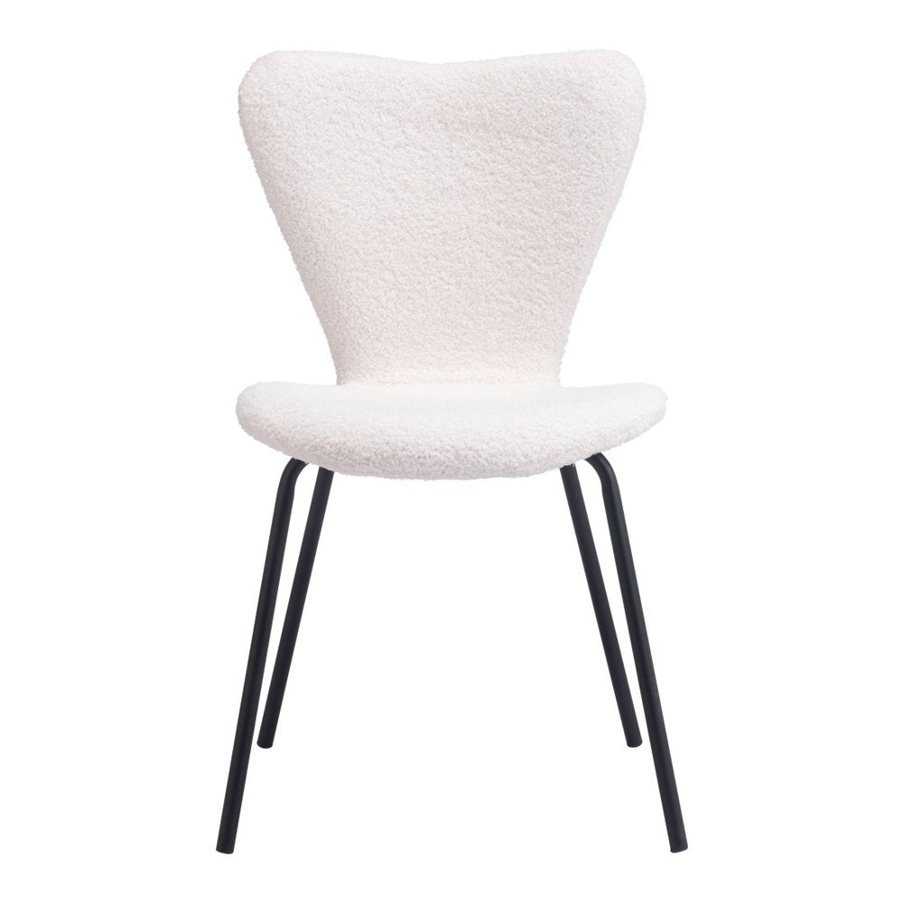 Set of Two Ivory And Black Faux Shearling And Steel Dining Side Chairs
