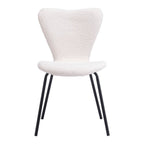 Set of Two Ivory And Black Faux Shearling And Steel Dining Side Chairs