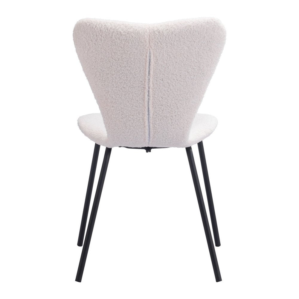 Set of Two Ivory And Black Faux Shearling And Steel Dining Side Chairs