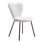 Set of Two Ivory And Black Faux Shearling And Steel Dining Side Chairs