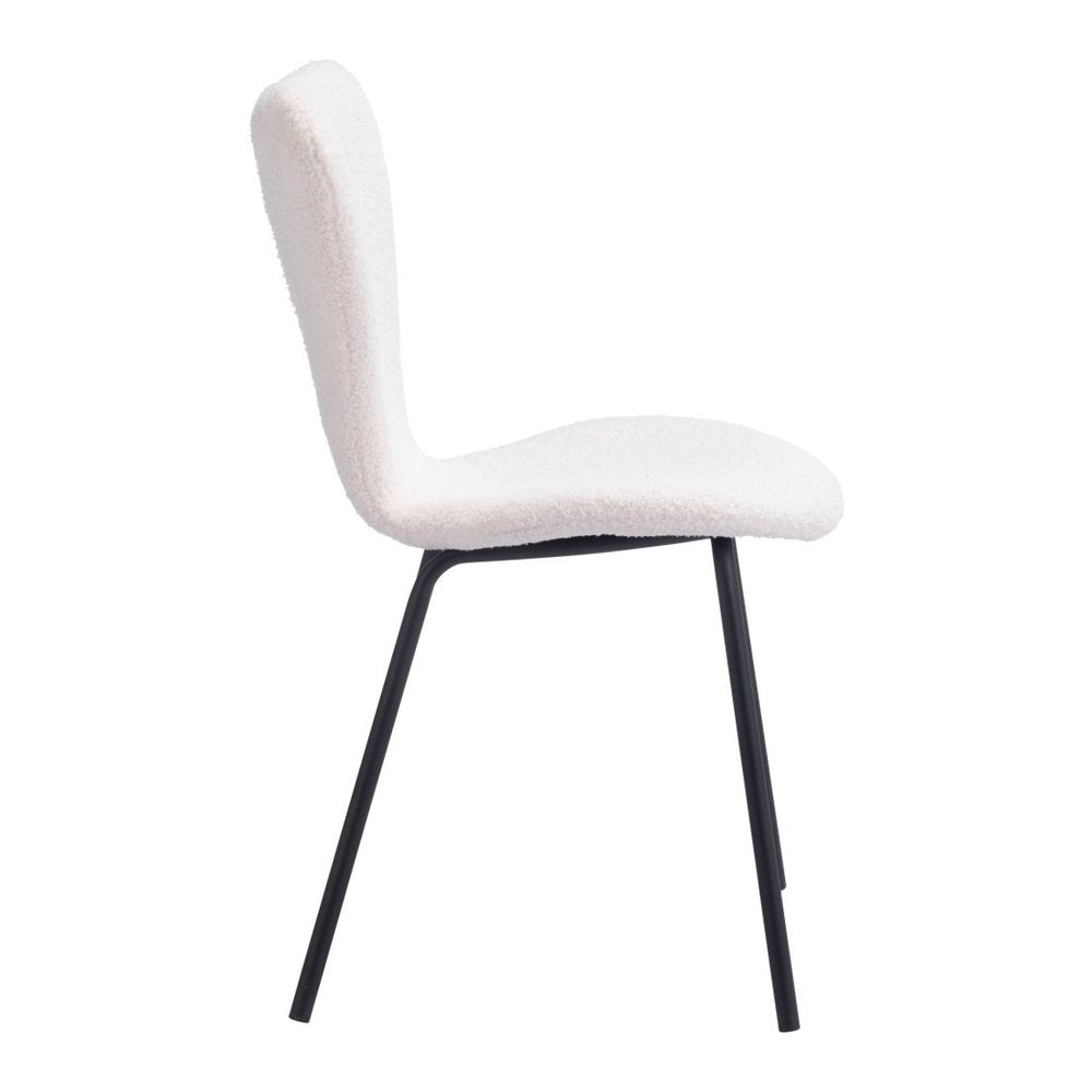 Set of Two Ivory And Black Faux Shearling And Steel Dining Side Chairs