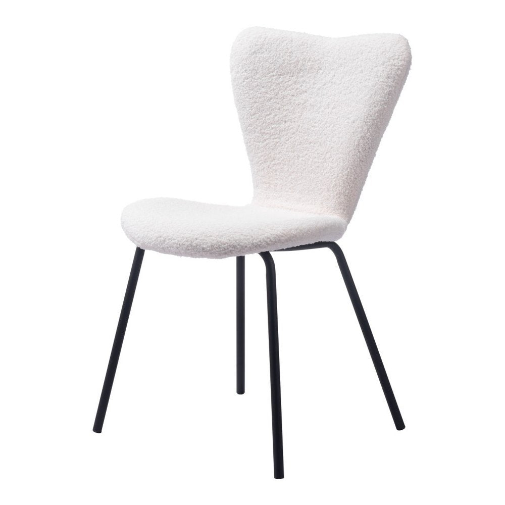 Set of Two Ivory And Black Faux Shearling And Steel Dining Side Chairs