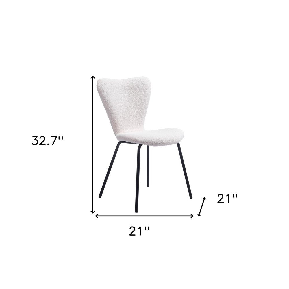 Set of Two Ivory And Black Faux Shearling And Steel Dining Side Chairs