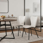 Set of Two Ivory And Black Faux Shearling And Steel Dining Side Chairs