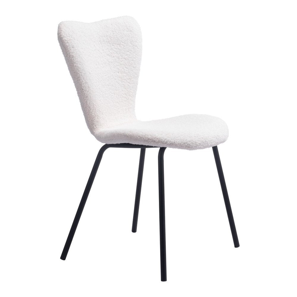 Set of Two Ivory And Black Faux Shearling And Steel Dining Side Chairs