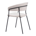 Set of Two Cream And Black Faux Fur And Wood And Steel Partially Open Back Dining Arm Chairs