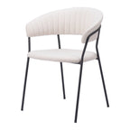 Set of Two Cream And Black Faux Fur And Wood And Steel Partially Open Back Dining Arm Chairs