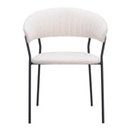 Set of Two Cream And Black Faux Fur And Wood And Steel Partially Open Back Dining Arm Chairs
