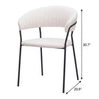 Set of Two Cream And Black Faux Fur And Wood And Steel Partially Open Back Dining Arm Chairs