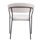 Set of Two Cream And Black Faux Fur And Wood And Steel Partially Open Back Dining Arm Chairs