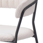 Set of Two Cream And Black Faux Fur And Wood And Steel Partially Open Back Dining Arm Chairs
