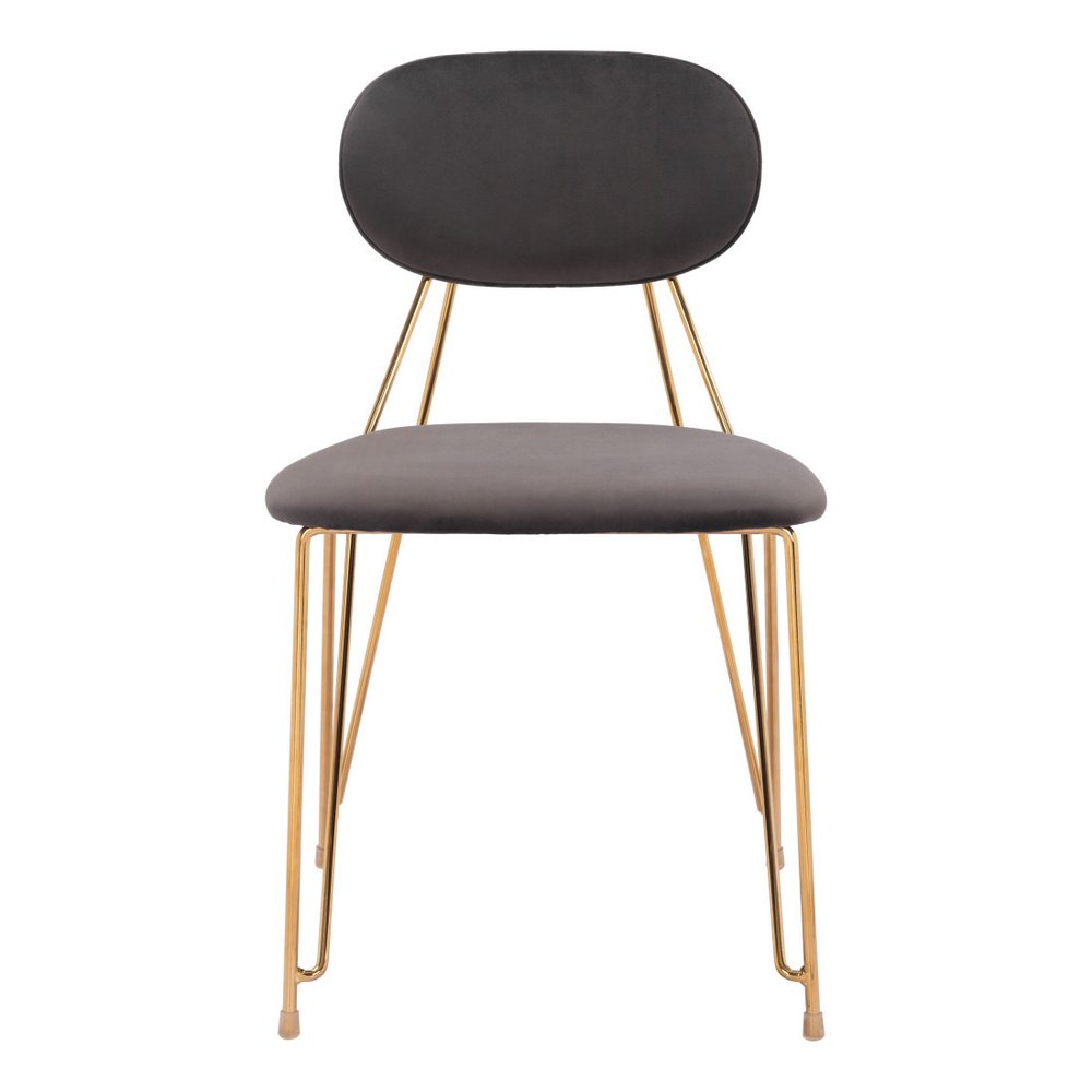 Set of Two Gray And Gold Velvet And Wood And Steel Open Back Dining Side Chairs