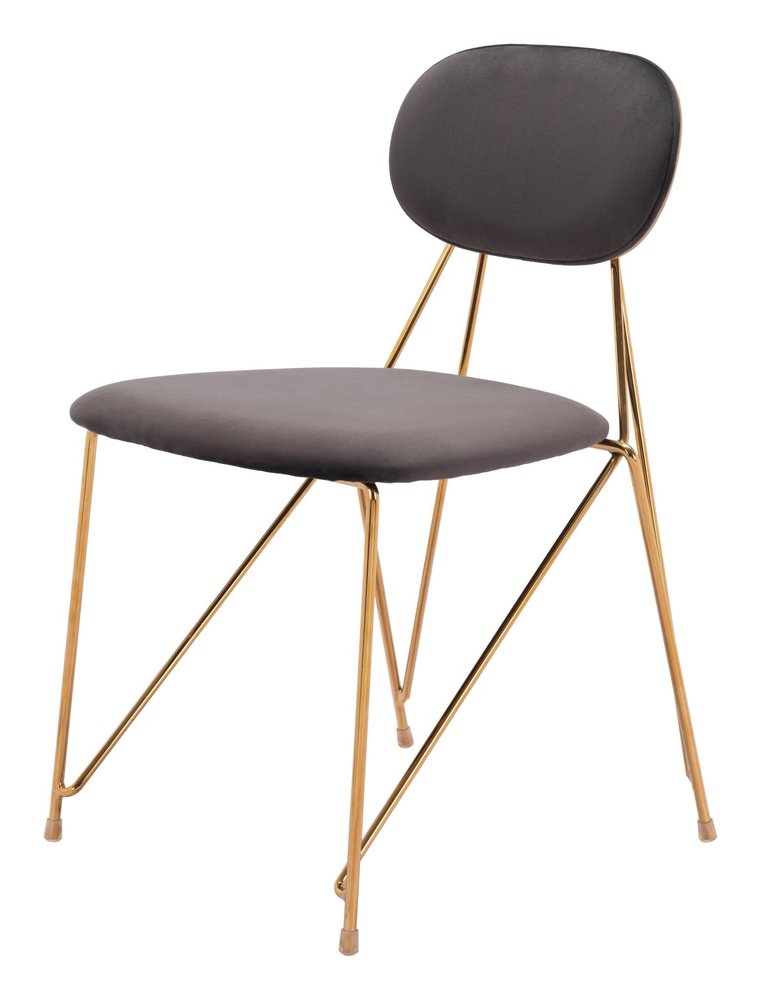 Set of Two Gray And Gold Velvet And Wood And Steel Open Back Dining Side Chairs